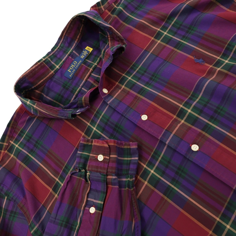 Polo Ralph Lauren Mens 3XLT Plaid Button Down Shirt Purple Red Green Long Sleeve